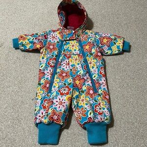 Hanna Andersson Multicolor Floral Hooded Puffer Snowsuit - Teal, Red, Yellow